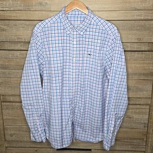 Vineyard Vines Long Sleeve Mens Checkered Performance Classic Fit Whale Shirt L